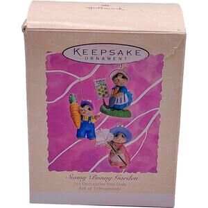 1994 Hallmark Keepsake Easter Ornament Sunny Bunny Garden 3-Piece Set in Box